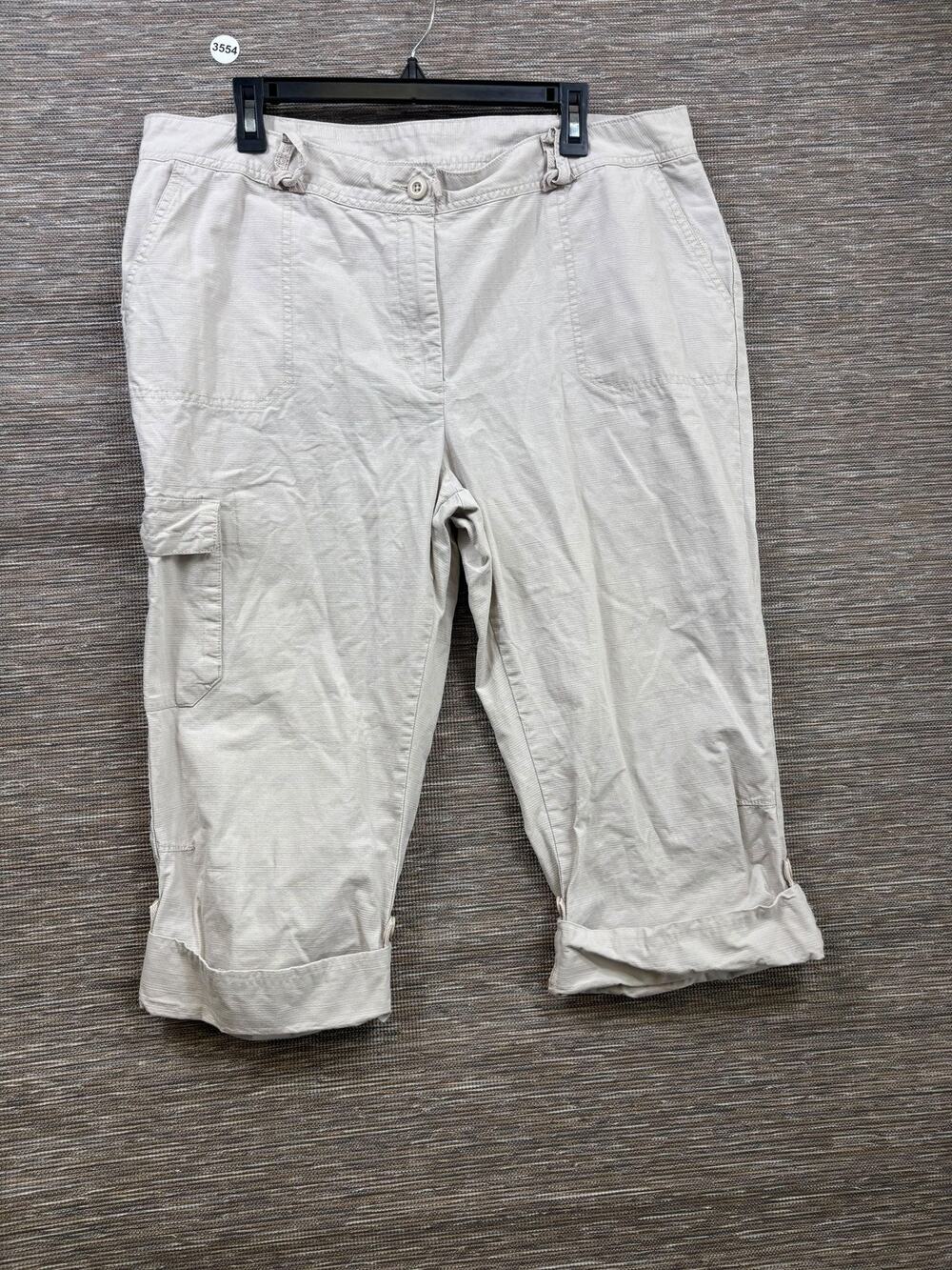 Woolrich Capri Pants Womens 18 Beige Twill Cargo Crop Cuffed Travel Lightweight